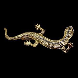 Gold Tone Clear Rhinestone Figural Lizard Pin Brooch Gift Women’s Jewelry